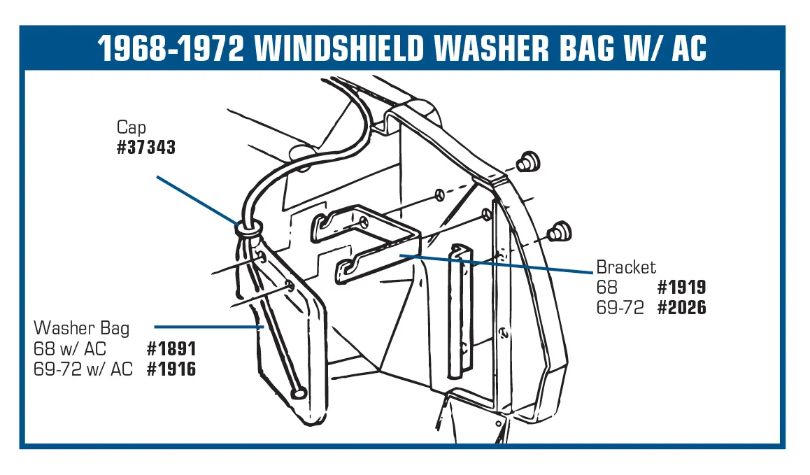 Corvette Washer Bag, with Air Conditioning or with 396, 1963-1966