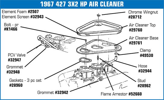 1967-1969 Chevrolet Corvette Air Cleaner Stud. 3X2 And L-88 - Auto Accessories Of America diagram
