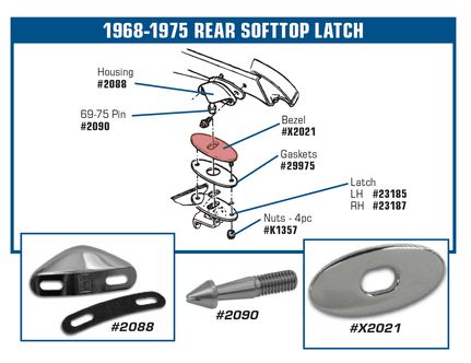 C3 1968-1975 Chevrolet Corvette Softtop Rear Latch Decklid Bezel Mount Nut - CA diagram
