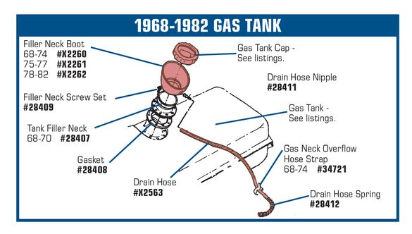 1965-1974 Chevrolet Corvette Gas Neck Overflow Hose Strap. Black - Auto Accessories of America diagram