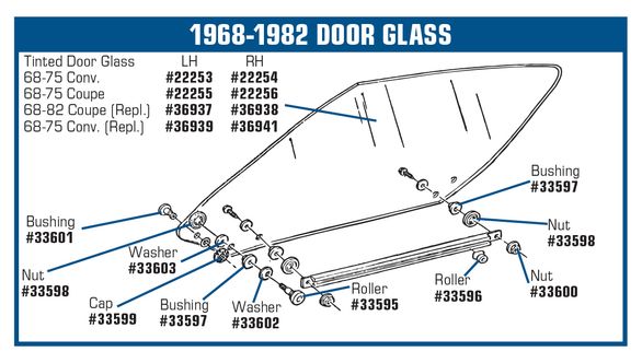 C3 1968-1982 Chevrolet Corvette Door Glass Track Roller/Slide Assembly. - CA diagram
