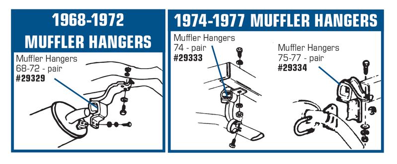 C3 1975-1977 Chevrolet Corvette Muffler Hangers. - Auto Accessories Of America diagram