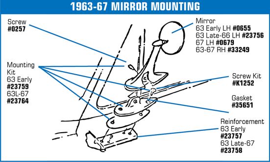 C2 1963-1967 Chevrolet Corvette Outside Mirror Reinforcement Plate. LH 63 Late - Auto Accessories of America diagram
