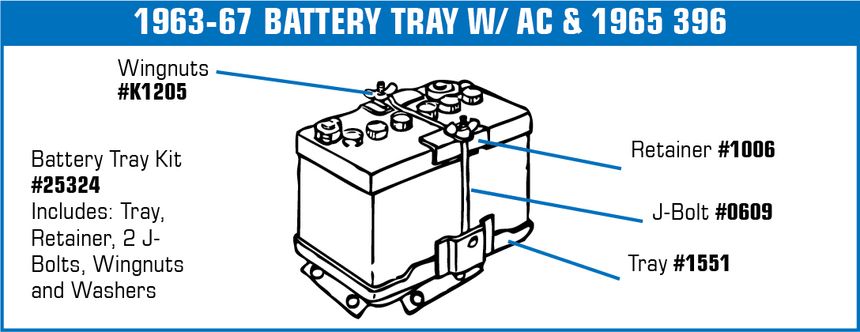 C2 1963-1967 Chevrolet Corvette Battery Retainer. Air & 396 - Auto Accessories of America diagram