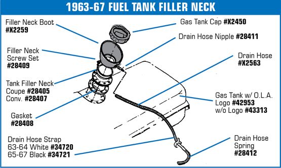 1965-1974 Chevrolet Corvette Gas Neck Overflow Hose Strap. Black - Auto Accessories of America diagram