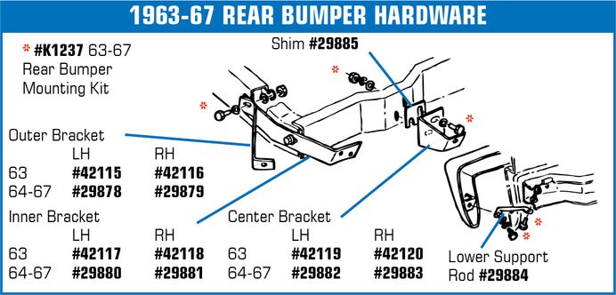 C2 1964-1967 Chevrolet Corvette Rear Bumper Bracket. Center LH - Auto Accessories of America diagram