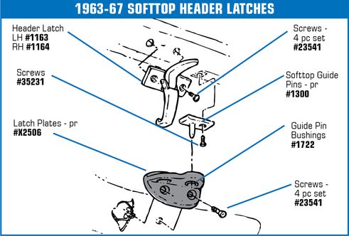 1963-1968 Chevrolet Corvette Hardtop Guide Pin Bushings. Nylon - CA diagram