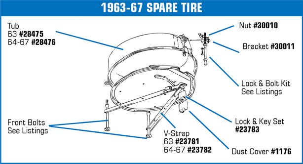 C2 1964-1967 Chevrolet Corvette Spare Tire Carrier Tub. Upper - Auto Accessories Of America diagram