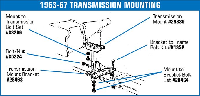 1963-1981 Chevrolet Corvette Transmission Mount. All Except 68-77 Th400 - CA diagram