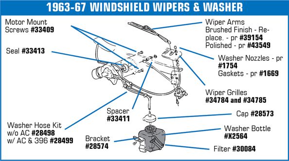 C2 1963-1967 Chevrolet Corvette Wiper Pushrod Spacer. - Auto Accessories of America diagram