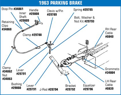 C2 1963 Chevrolet Corvette Park Brake Cable J-Bolt Rod. - Auto Accessories of America diagram
