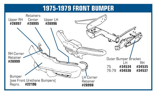 C3 1973-1979 Chevrolet Corvette Front Corner Bumper Cover Retainer. RH - CA diagram