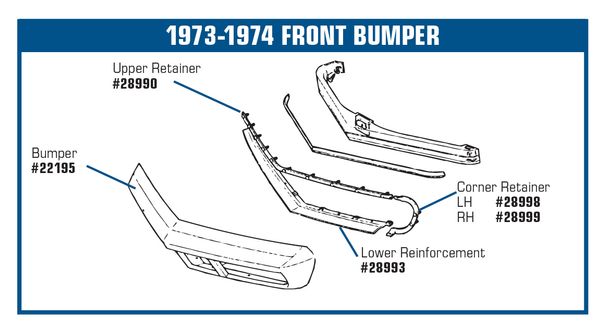 C3 1973-1979 Chevrolet Corvette Front Corner Bumper Cover Retainer. RH - CA diagram
