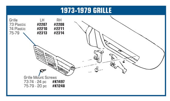 C3 1975-1979 Chevrolet Corvette Grille. LH - CA diagram