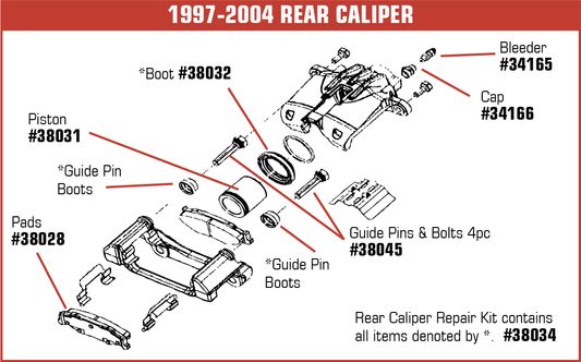 C5 1997-2004 Chevrolet Corvette Brake Caliper Guide Pins & Bolts - CA diagram