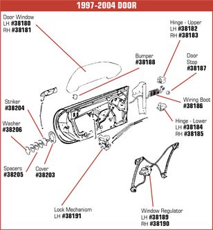 C5 1997-2004 Chevrolet Corvette Door Window Regulator. RH - CA diagram