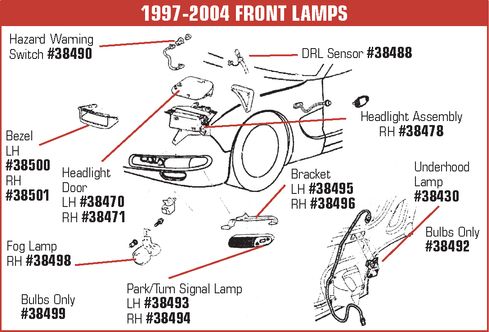 C5 1997-2004 Chevrolet Corvette Headlight Bezel. LH - 10435411 - General Motors diagram