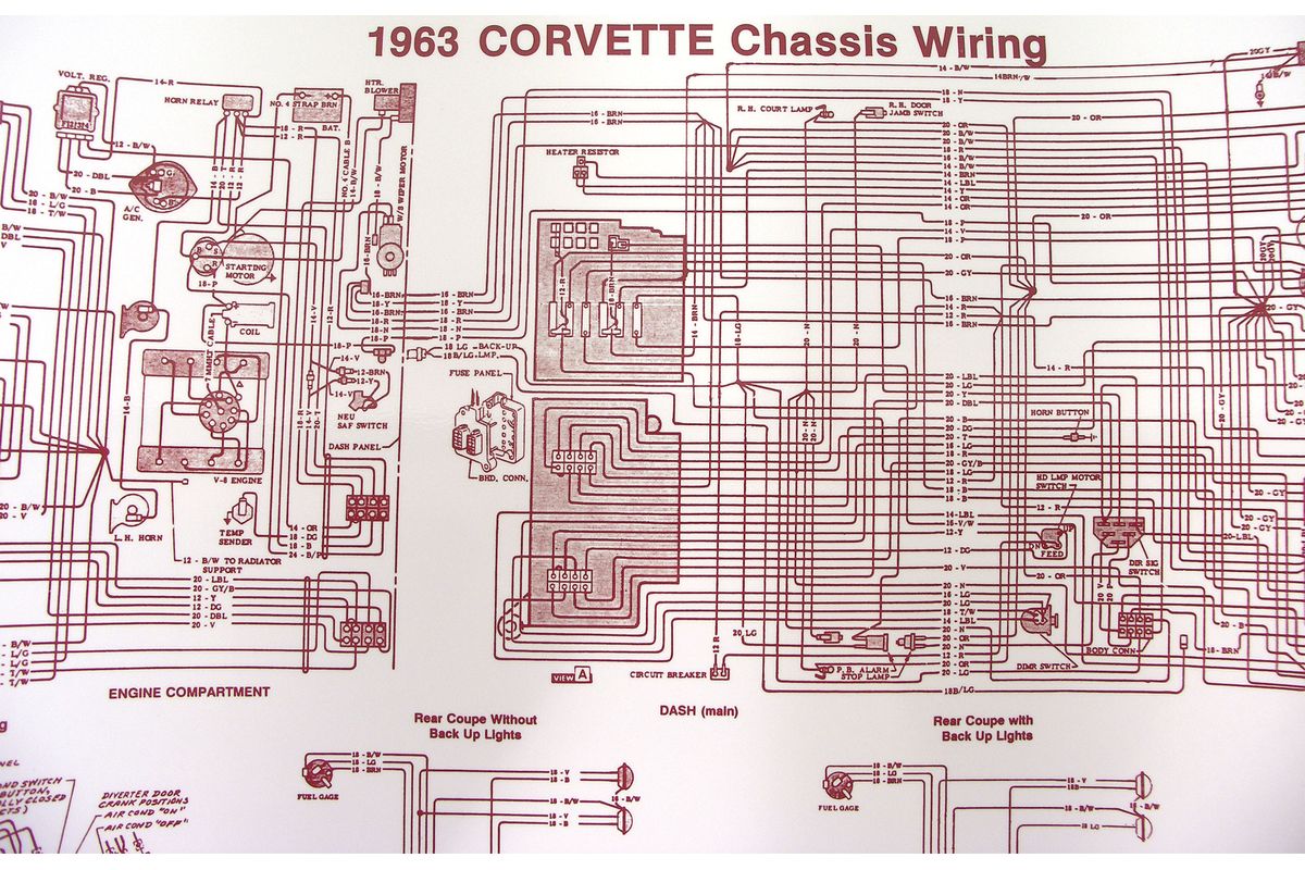 C2 1963 Chevrolet Corvette Wiring Diagram Laminated 17