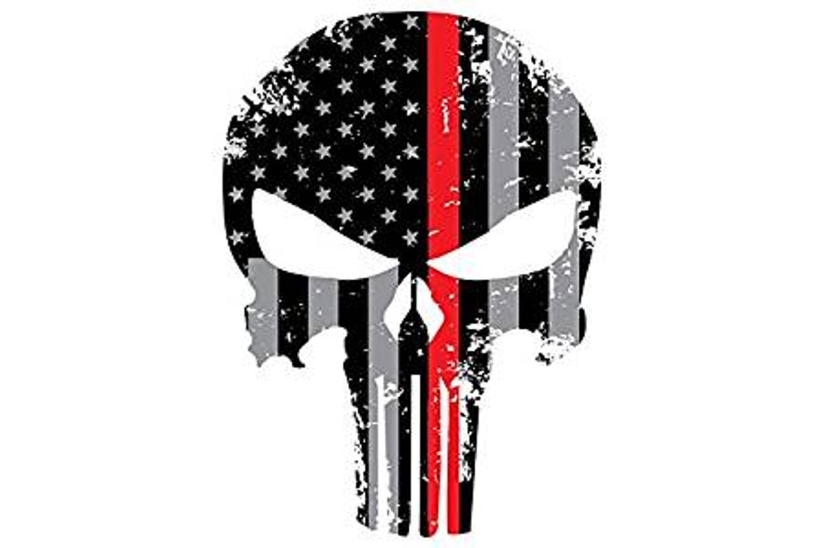 Aftershock Decals American Flag Punisher Skull Decal - Distressed Tattered Look - USA Made