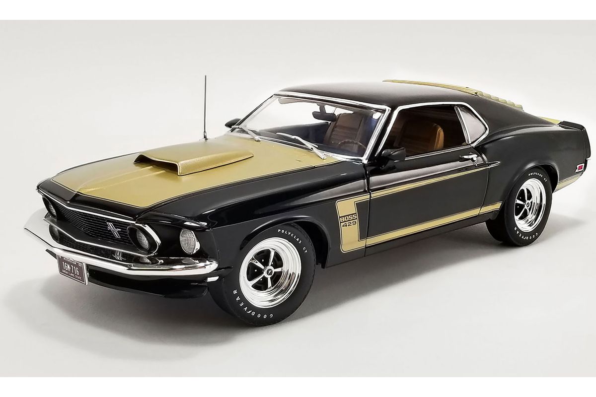 First Generation 1969 Ford Mustang 1:18 Scale Boss 429 Prototype - Black  With Gold Stripes - Acme Trading Co.
