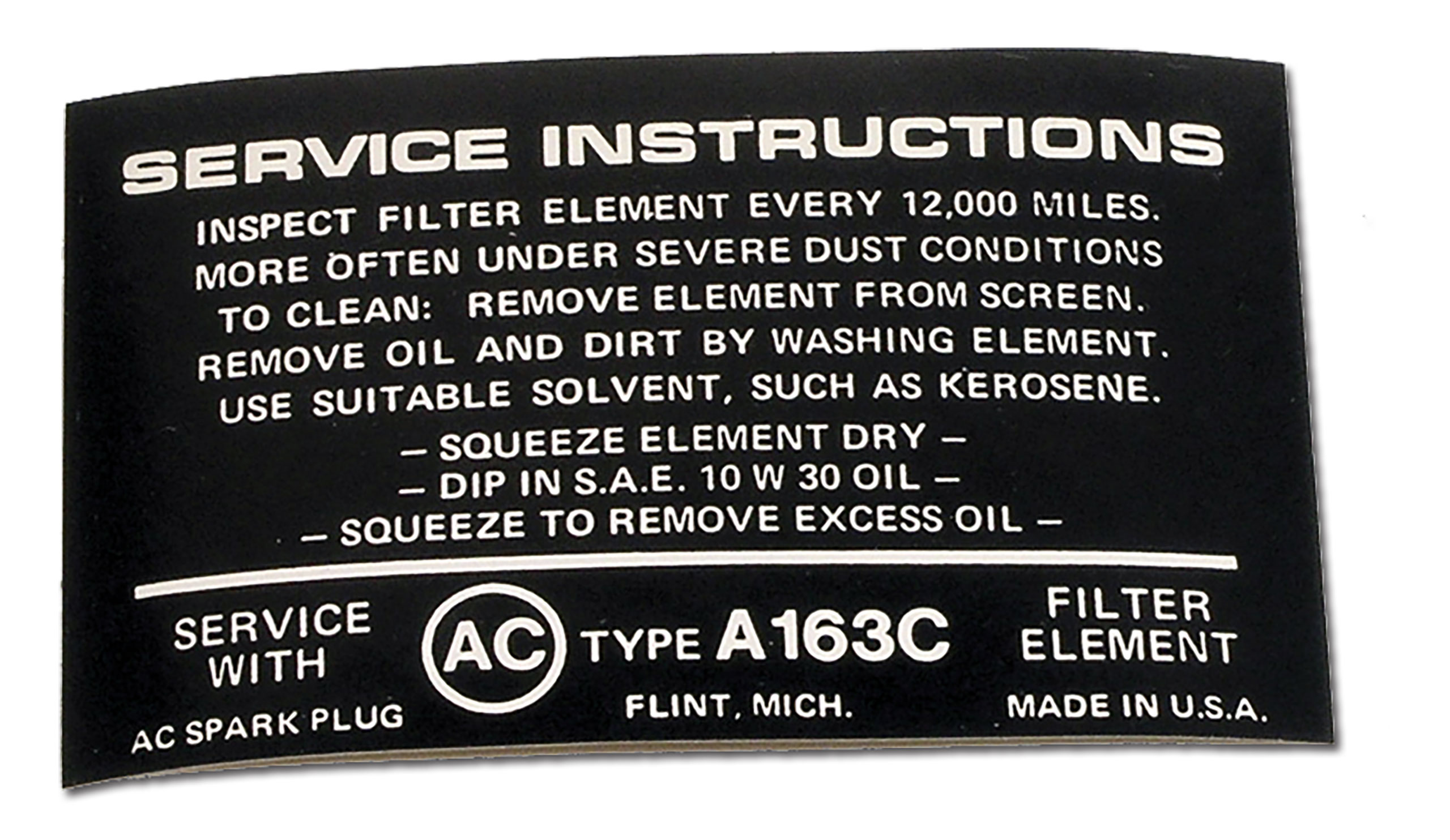 C2 1963-1964 Chevrolet Corvette Decal. Air Cleaner Instructions Fuel Injection - Auto Accessories of America