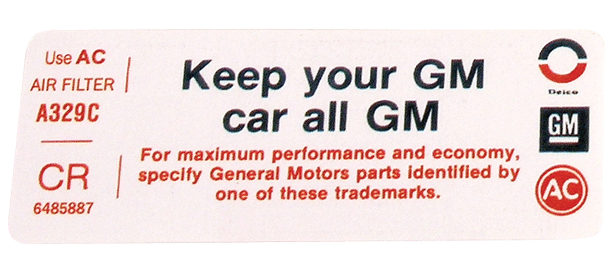 C3 1972 Chevrolet Corvette Decal. Air Cleaner - Keep Your GM Car All GM - Auto Accessories of America
