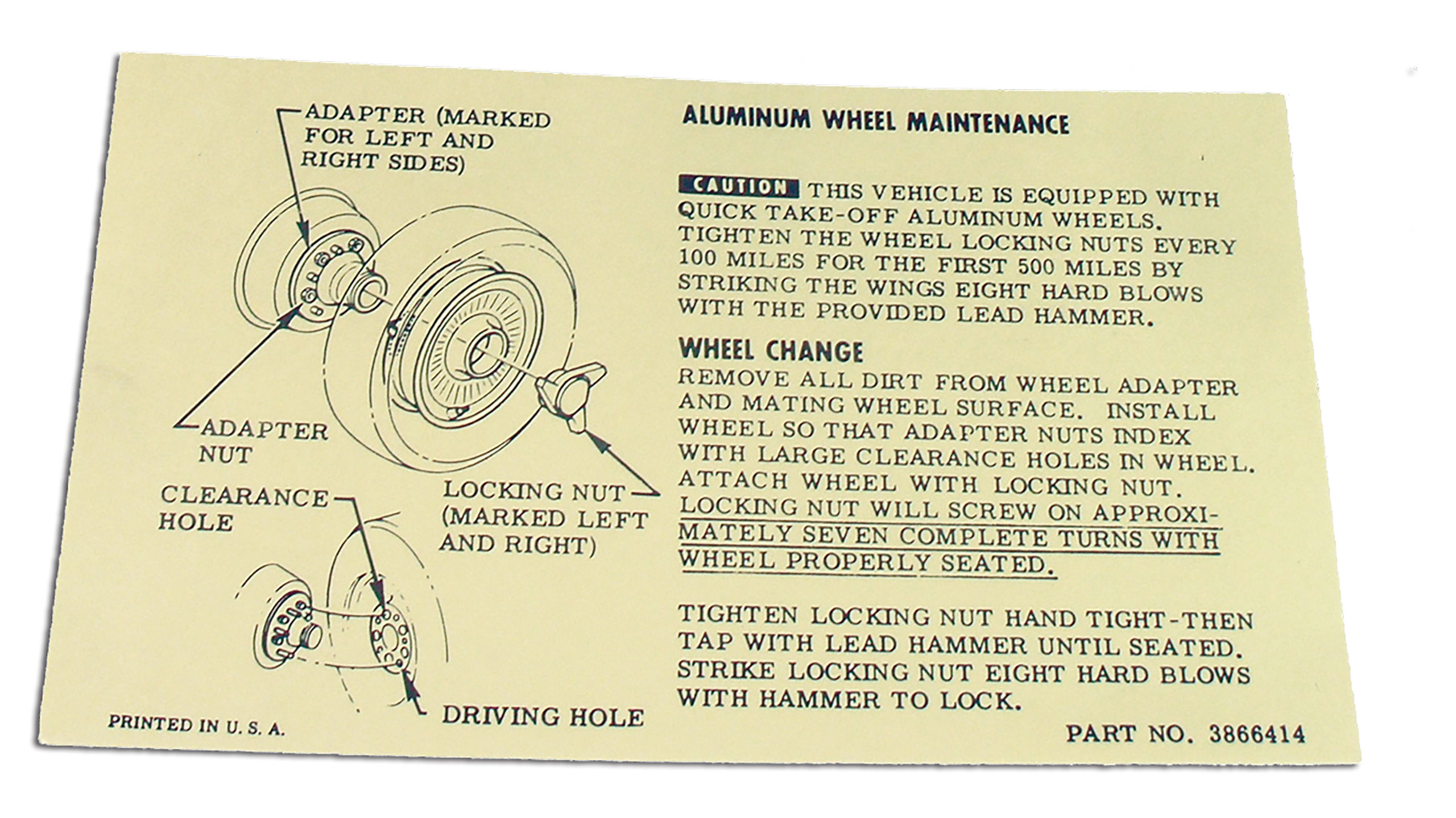 C2 1964-1966 Chevrolet Corvette Instructions. Knock-Off Wheel-Glovebox - Auto Accessories of America