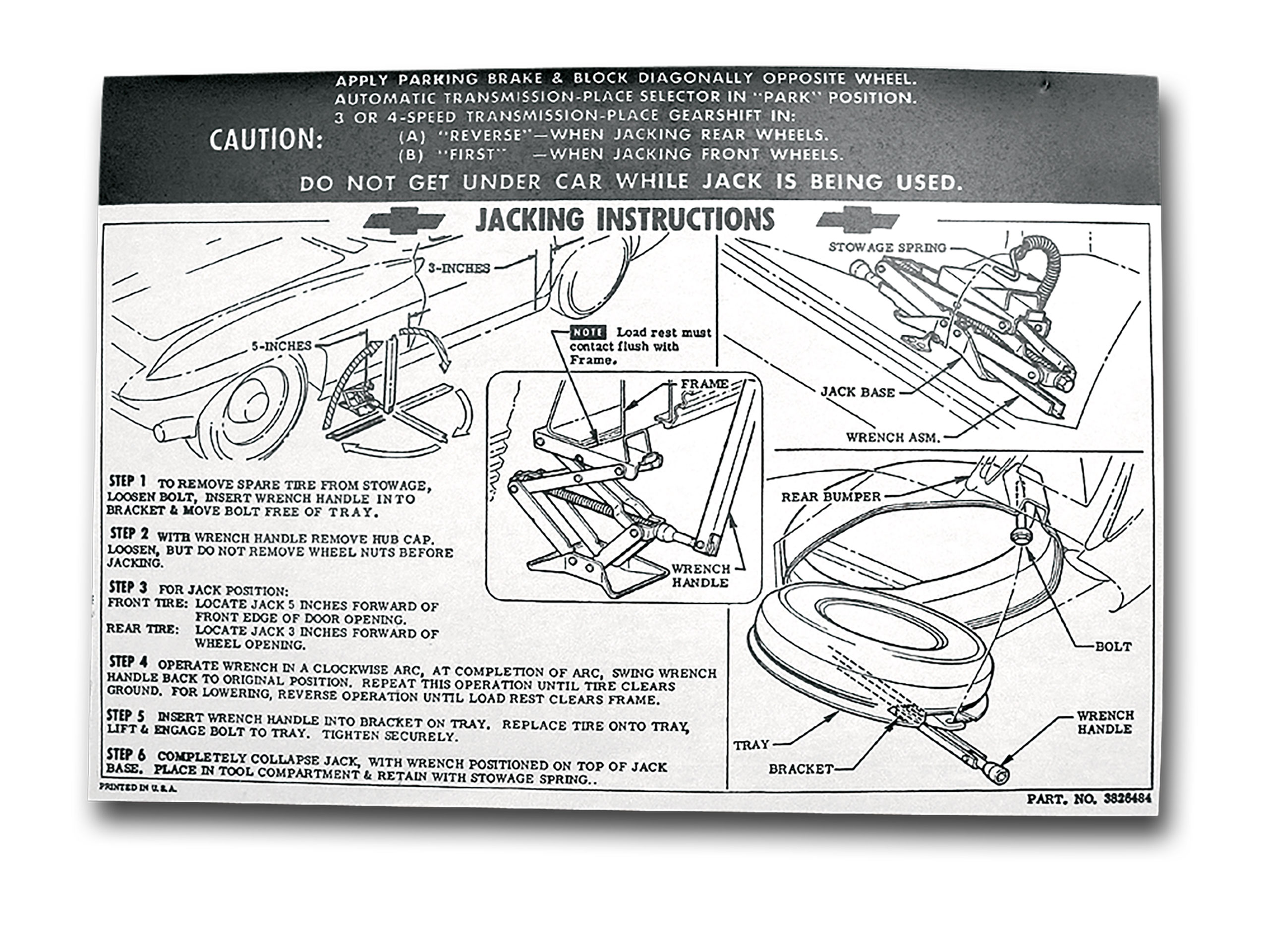 C2 1963-1964 Chevrolet Corvette Decal. Jacking Instruction - Auto Accessories of America