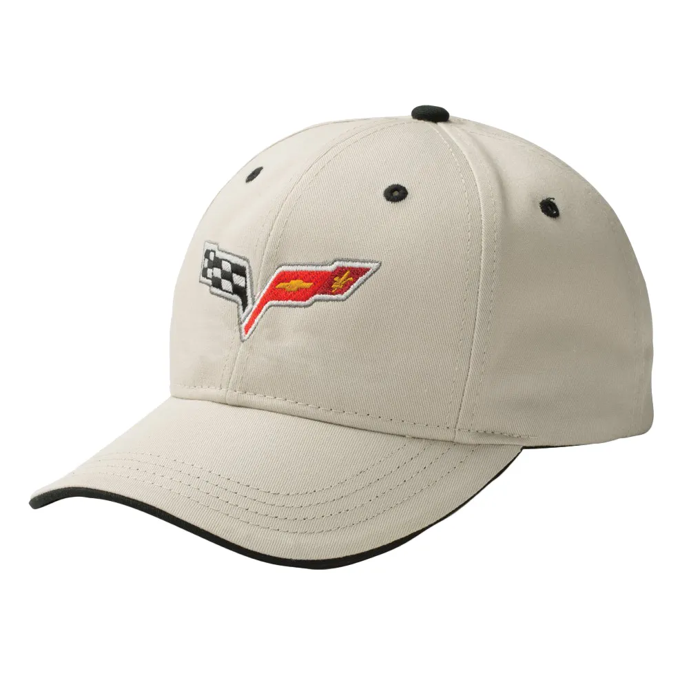C6 2005-2013 Chevrolet Corvette Heritage Cross Flags Cap - Stone/Black - Auto Accessories Of America