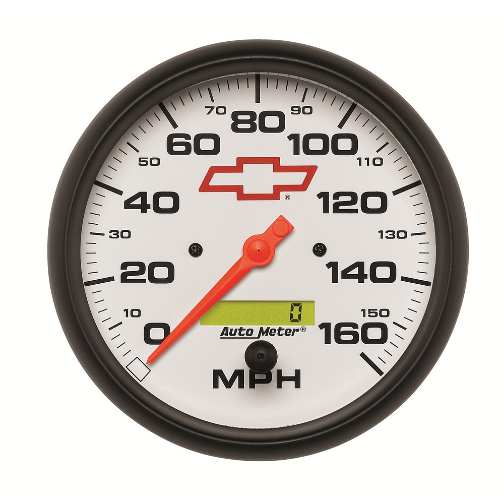 1953-2023 Chevrolet Corvette Autometer 5in Speedometer 0-160 MPH - GM White W/Bowtie Logo - AutoMeter