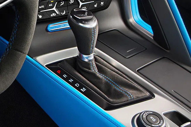 C7 2014-2019 Chevrolet Corvette Auto Black Suede Shift Boot W/Tension Blue Stitching - Grand Sport Style - General Motors