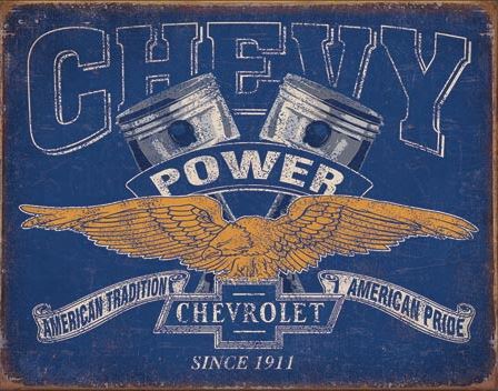 1953-2023 Chevrolet Corvette Chevy Power Tin Sign - Auto Accessories Of America