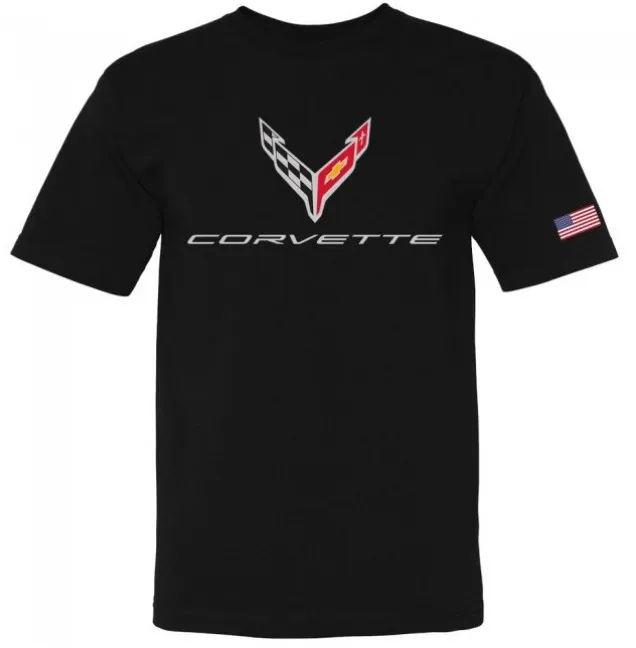 C8 2020-2024 Chevrolet Corvette USA Made Crossed Flags Tee - Choose Size & Color - Auto Accessories Of America