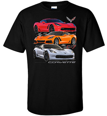 C7 2014-2019 Chevrolet Corvette Black 3 Model T-Shirt - Choose Size - Auto Accessories Of America
