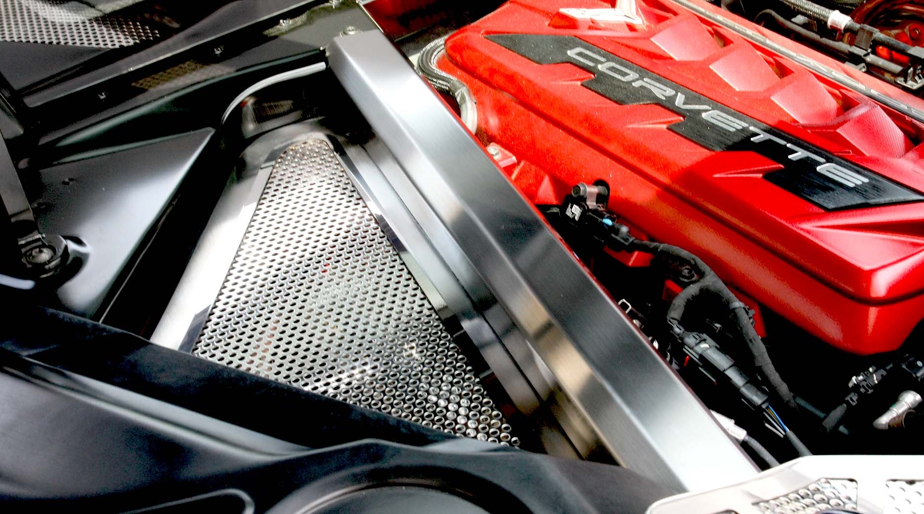 C8 2020-2024 Chevrolet Corvette Matte Hydro Carbon Perforated Header Guard Cover Kit W/Rear Crossmember Covers - American Car Craft