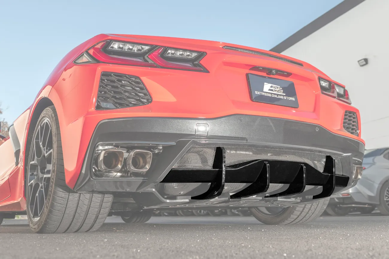 C8 2020-2025 Chevrolet Corvette 3pc Rear Bumper Add-On Diffuser Lip - Glossy Black - EOS