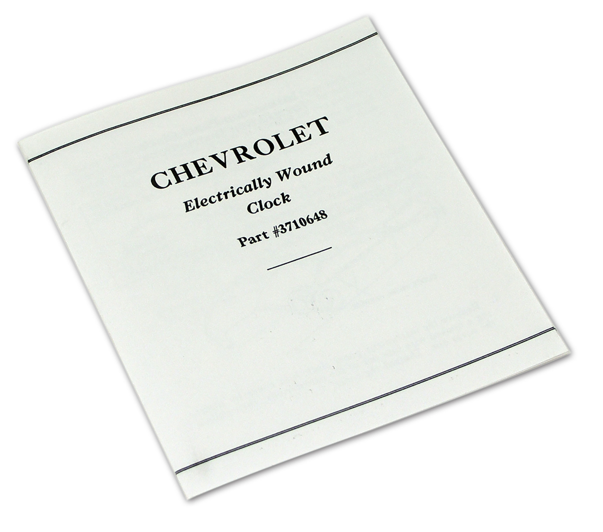 C1 1958-1962 Chevrolet Corvette Card. Clock Instructions - Auto Accessories of America