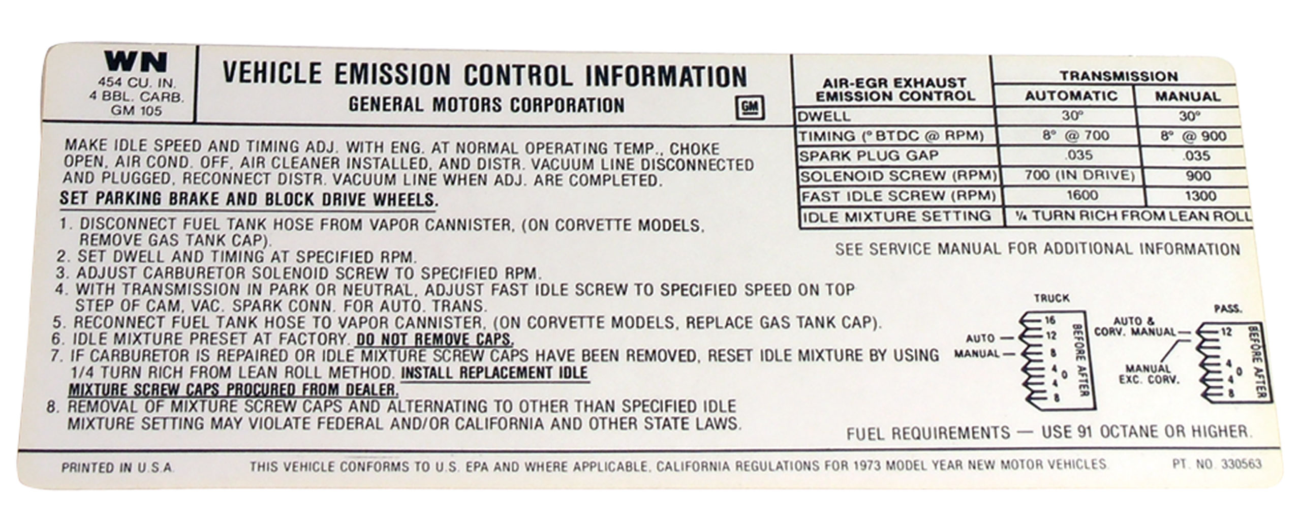 C3 1973 Chevrolet Corvette Decal. Emission 454 Federal - Auto Accessories of America