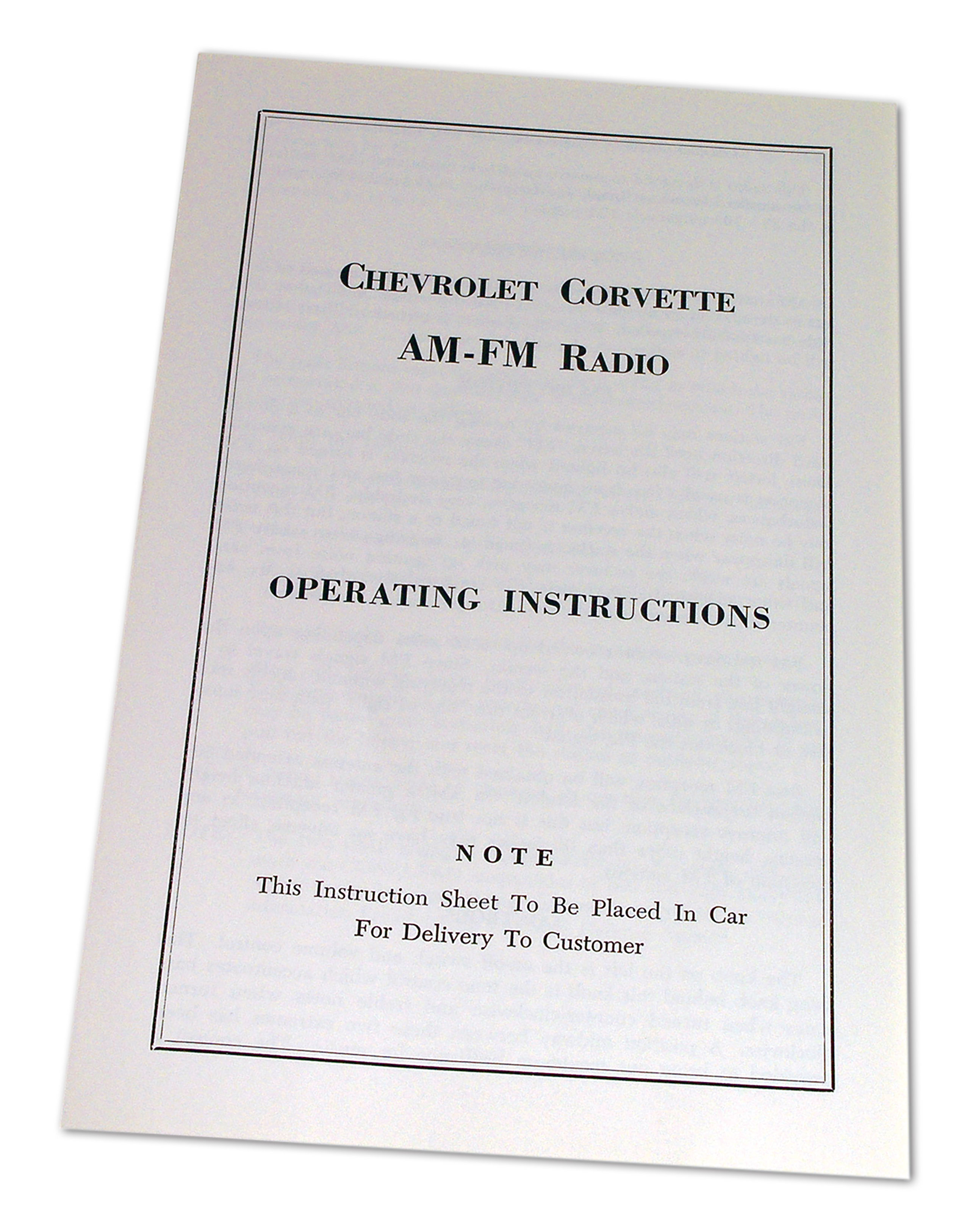 C2 1964 Chevrolet Corvette Instructions. Radio Am/Fm - CA