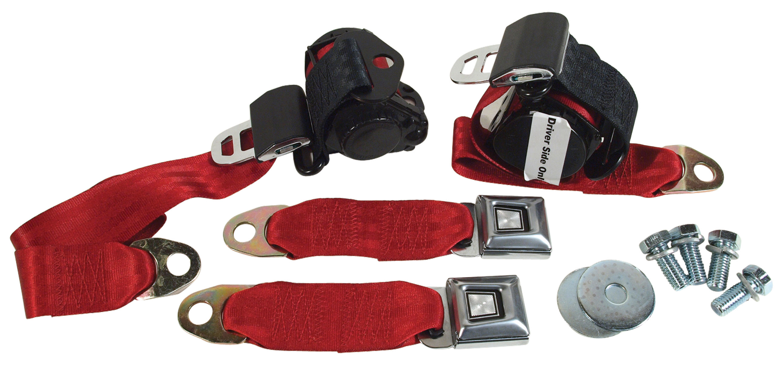 C3 1974-1977 Chevrolet Corvette Red Lap & Shoulder Seat Belts - Single Retractor - Auto Accessories of America