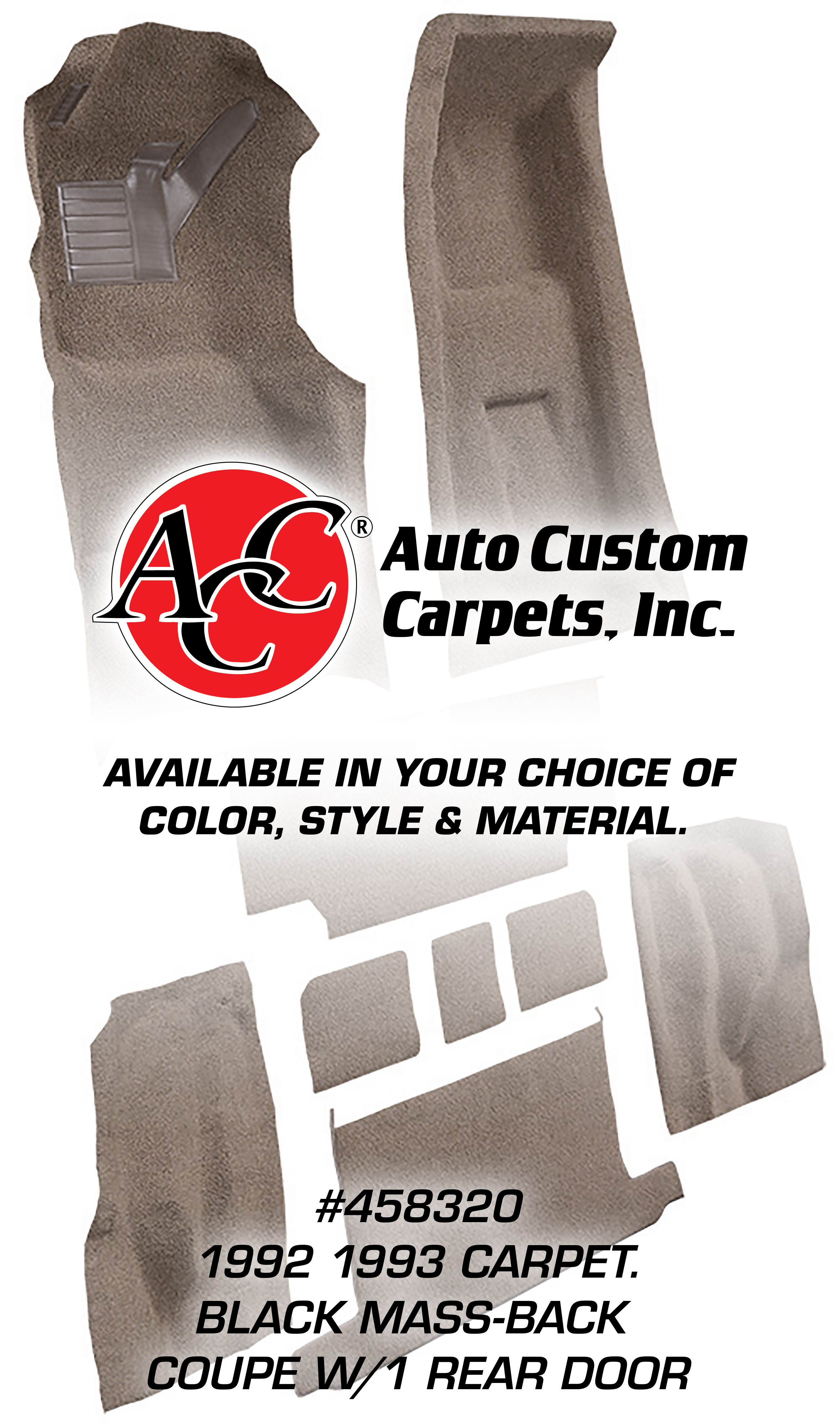 C4 1992-1993 Chevrolet Corvette Carpet. Black Mass-Back Coupe W/1 Rear Door - Auto Custom Carpet