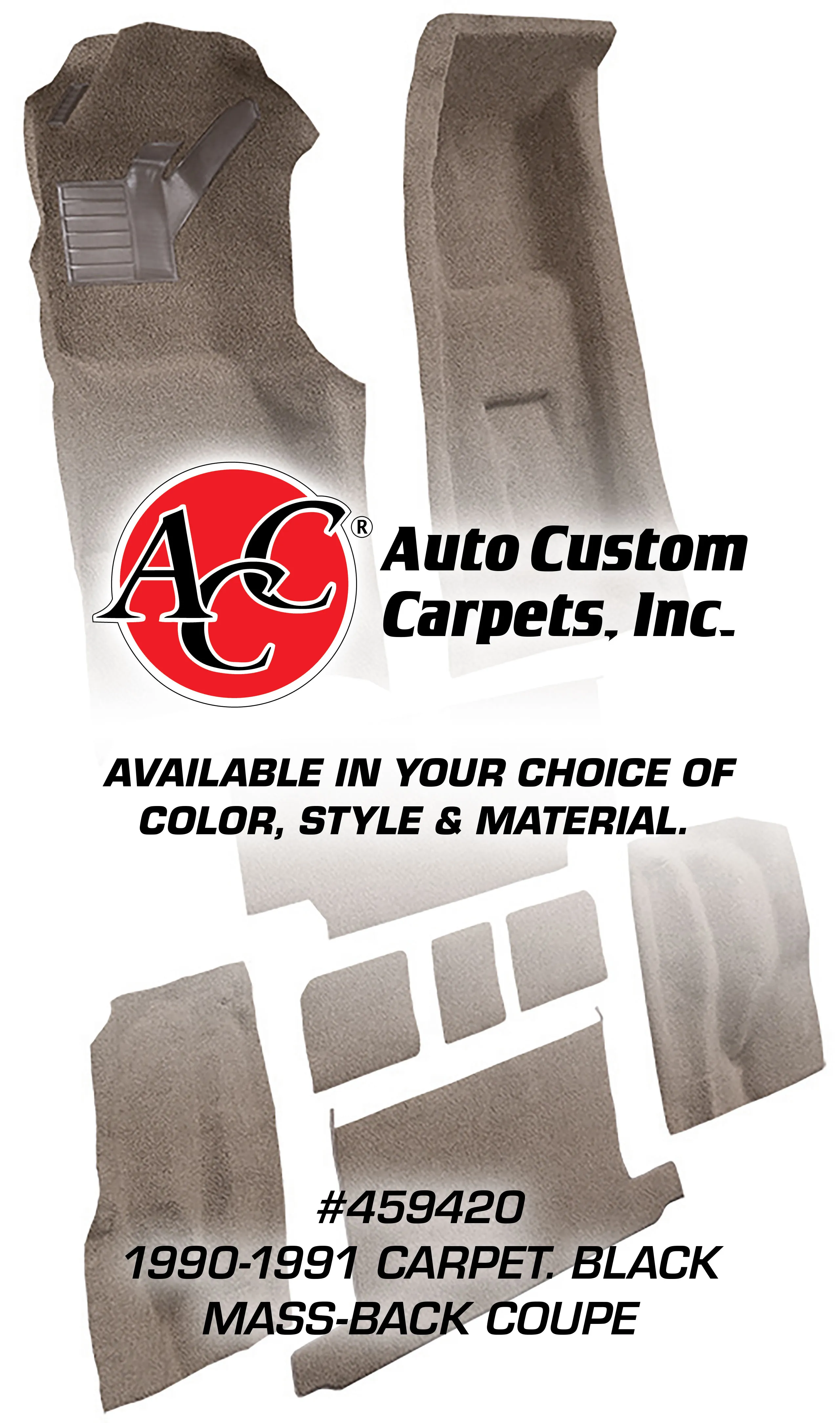 C4 1990-1991 Chevrolet Corvette Carpet. Black Mass-Back Coupe - Auto Custom Carpet