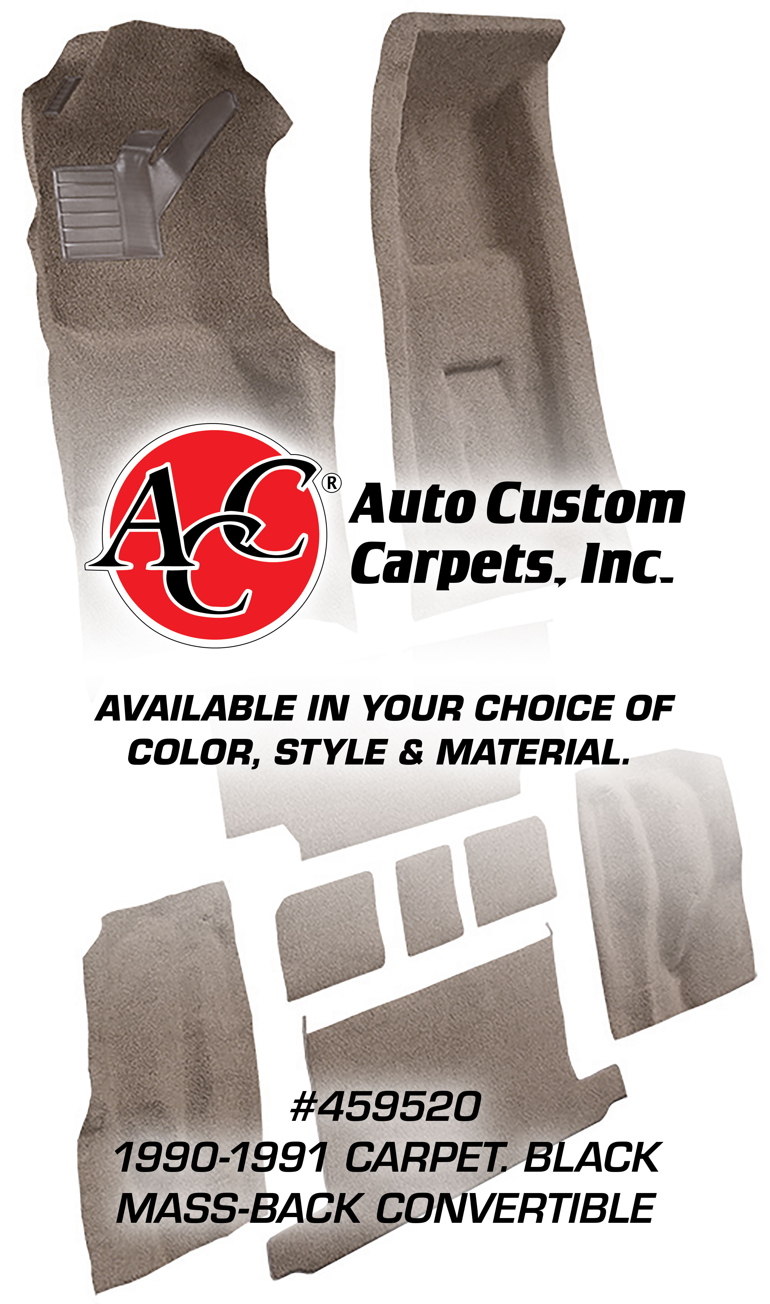C4 1990-1991 Chevrolet Corvette Carpet. Black Mass-Back Convertible - Auto Custom Carpet