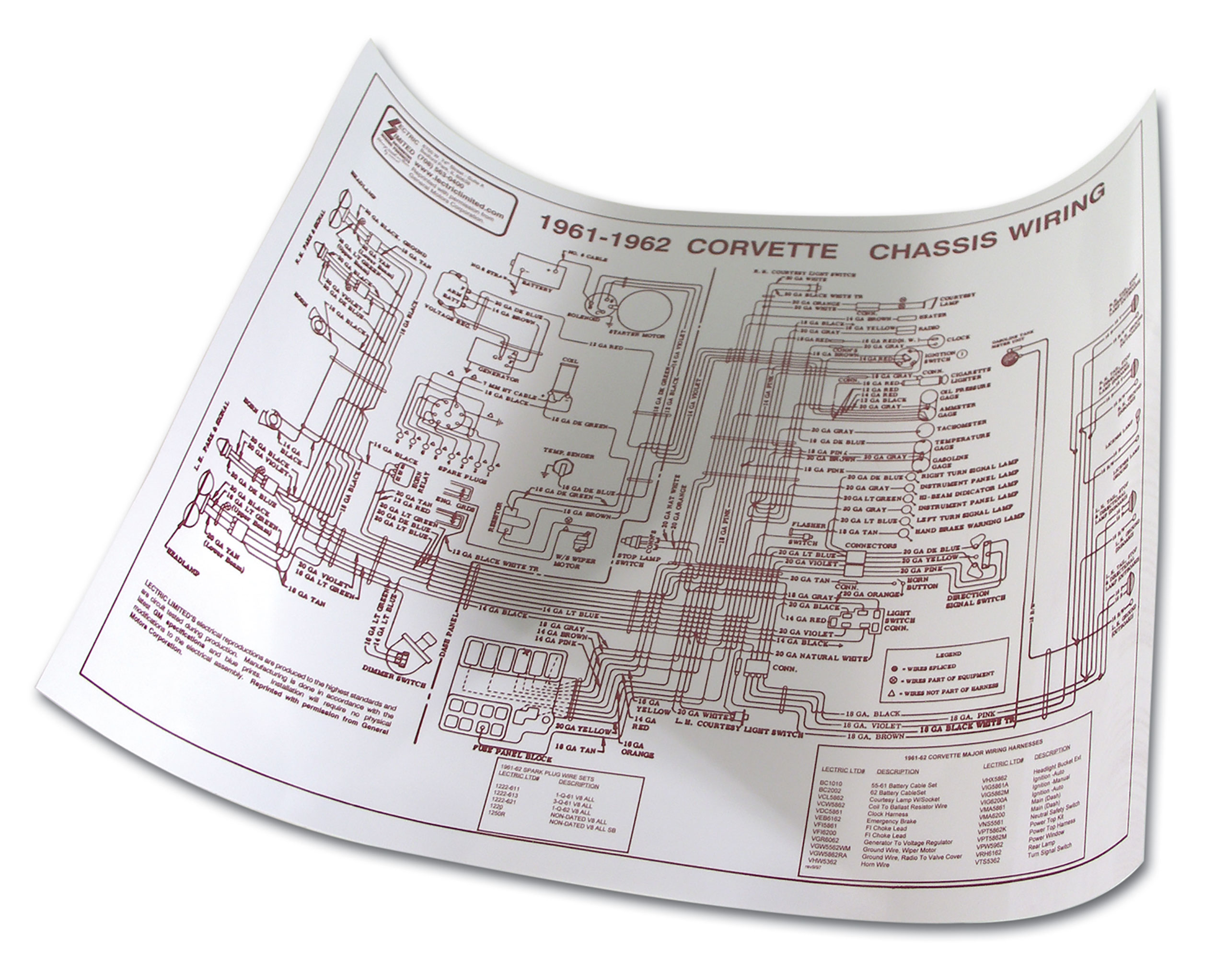 C1 1961-1962 Chevrolet Corvette Wiring Diagram - Laminated 17