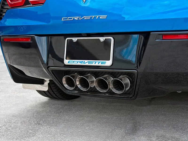 C7 2014-2019 Chevrolet Corvette Gloss Hydro Carbon Perforated S/S Exhaust Filler Panel Standard - American Car Craft
