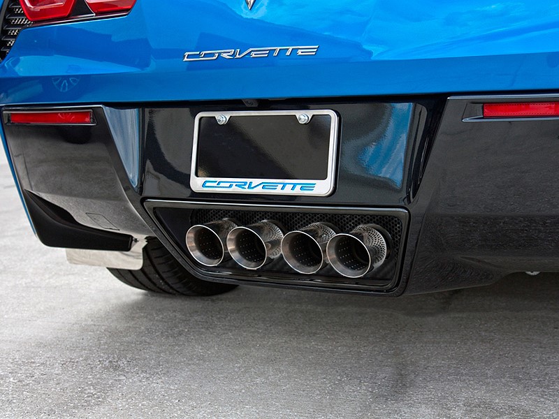 C7 2014-2019 Chevrolet Corvette Gloss Hydro Carbon Z06/ZR1/GS Perforated S/S Exhaust Filler Panel NPP - American Car Craft