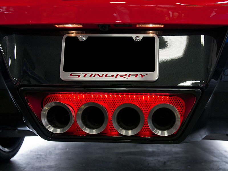 C7 2014-2019 Chevrolet Corvette Custom Painted Perforated S/S Exhaust Filler Panel W/O NPP W/Red LEDs - American Car Craft