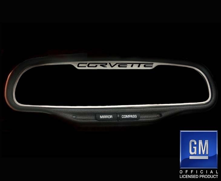C6 2005-2013 Chevrolet Corvette Gloss Hydro Carbon Rear View Mirror Trim W/Auto Dim & Corvette Script - American Car Craft