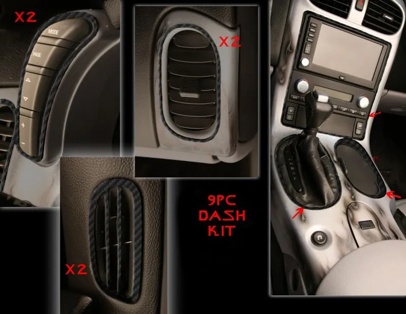 C6 2005-2013 Chevrolet Corvette Gloss Hydro Carbon Dash Trim Kit 9pc - American Car Craft