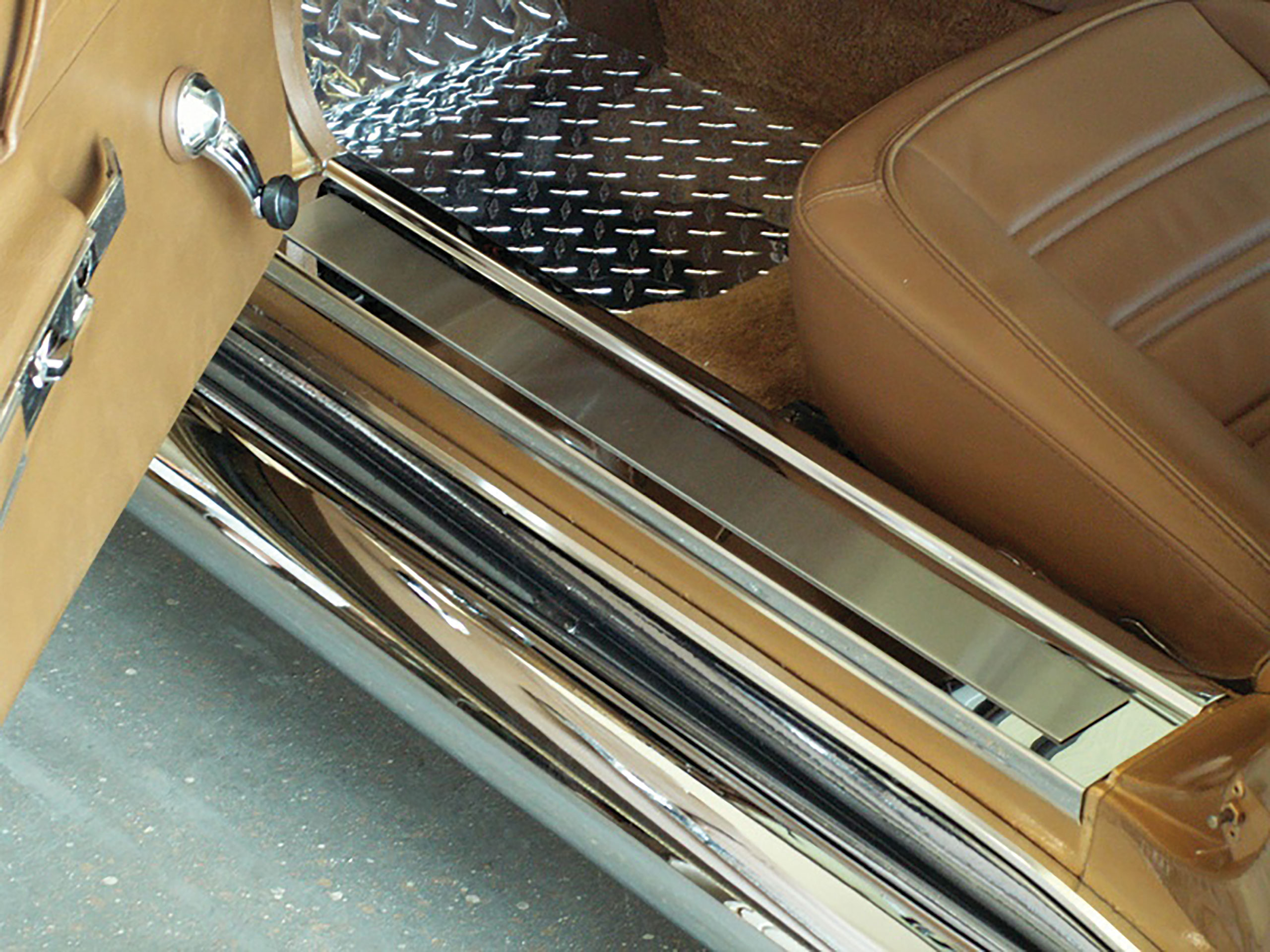 C3 1968-1977 Chevrolet Corvette Door Sills, Polished Stainless Steel W/Brushed Inserts Deluxe - 2pc - American Car Craft